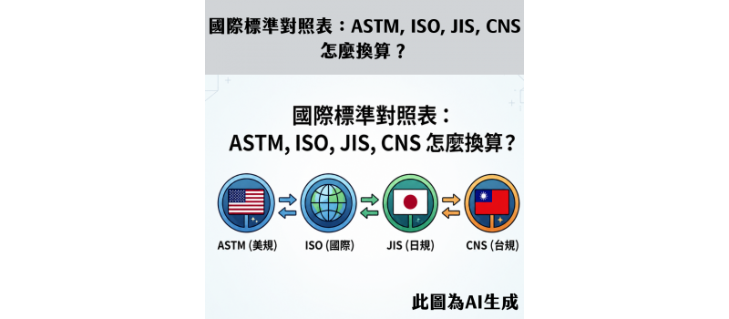 國際標準對照表：ASTM, ISO, JIS, CNS 怎麼換算？